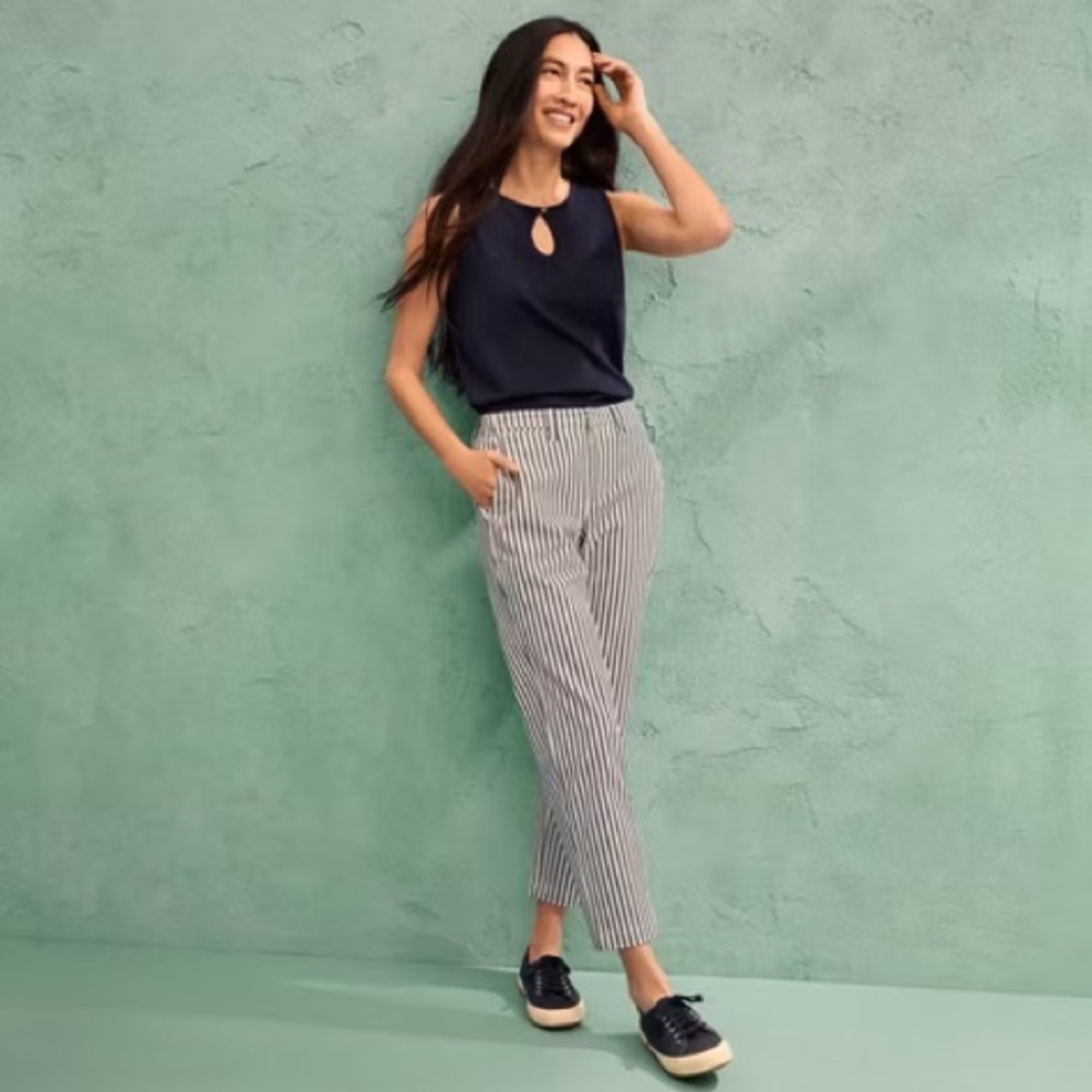 Lands End Women’s Mid Rise Classic Straight Leg Chino Ankle Pants Stripe Size 10